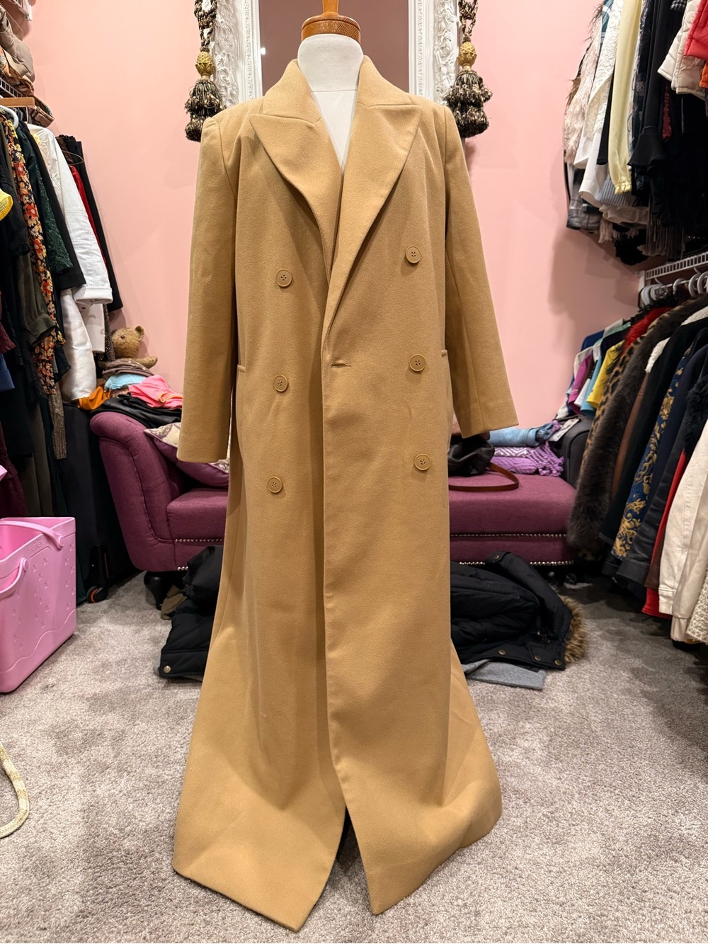 ASOS Double-Breasted Long Camel Trench Coat